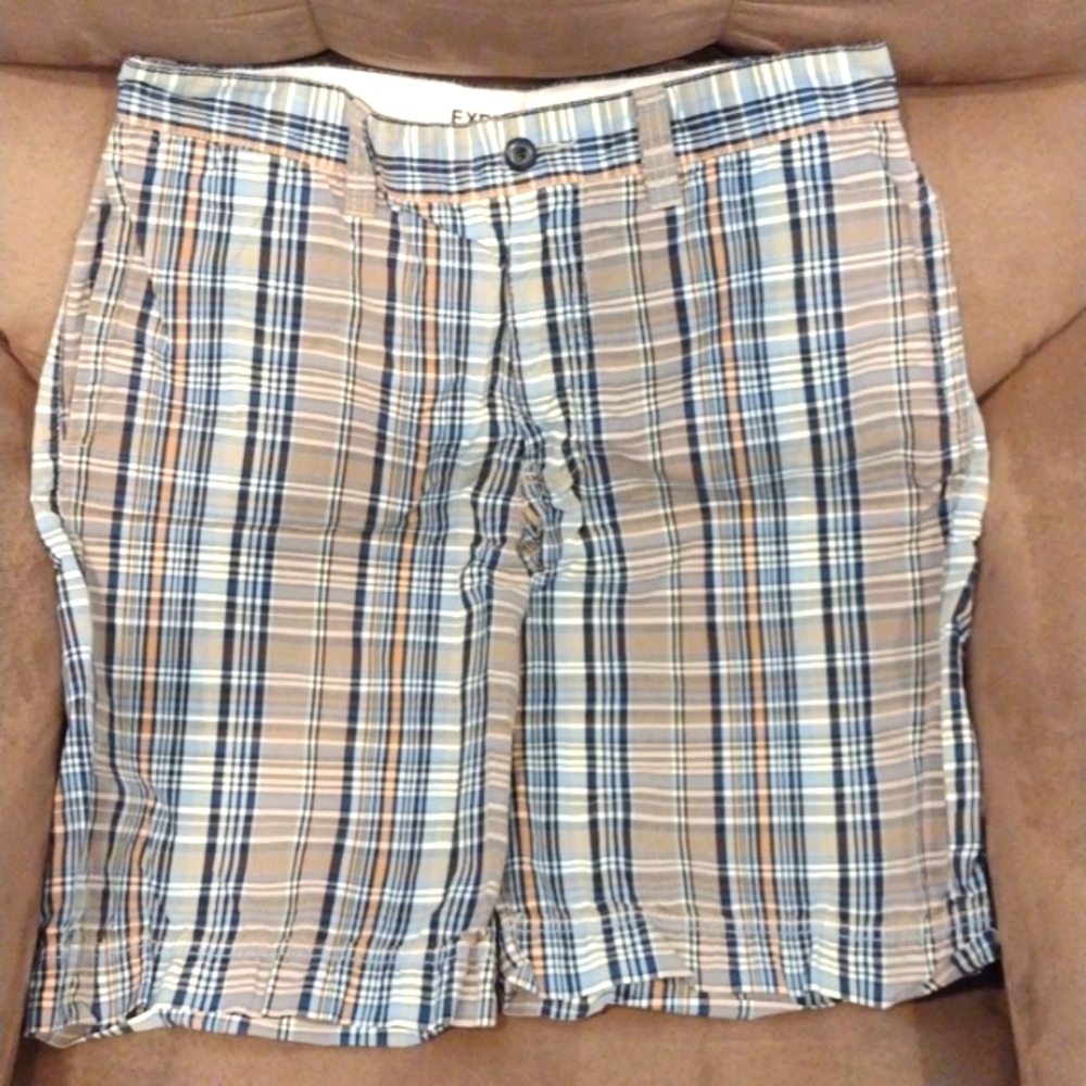 Express Men Chino Relaxed Plaid  Shorts 31